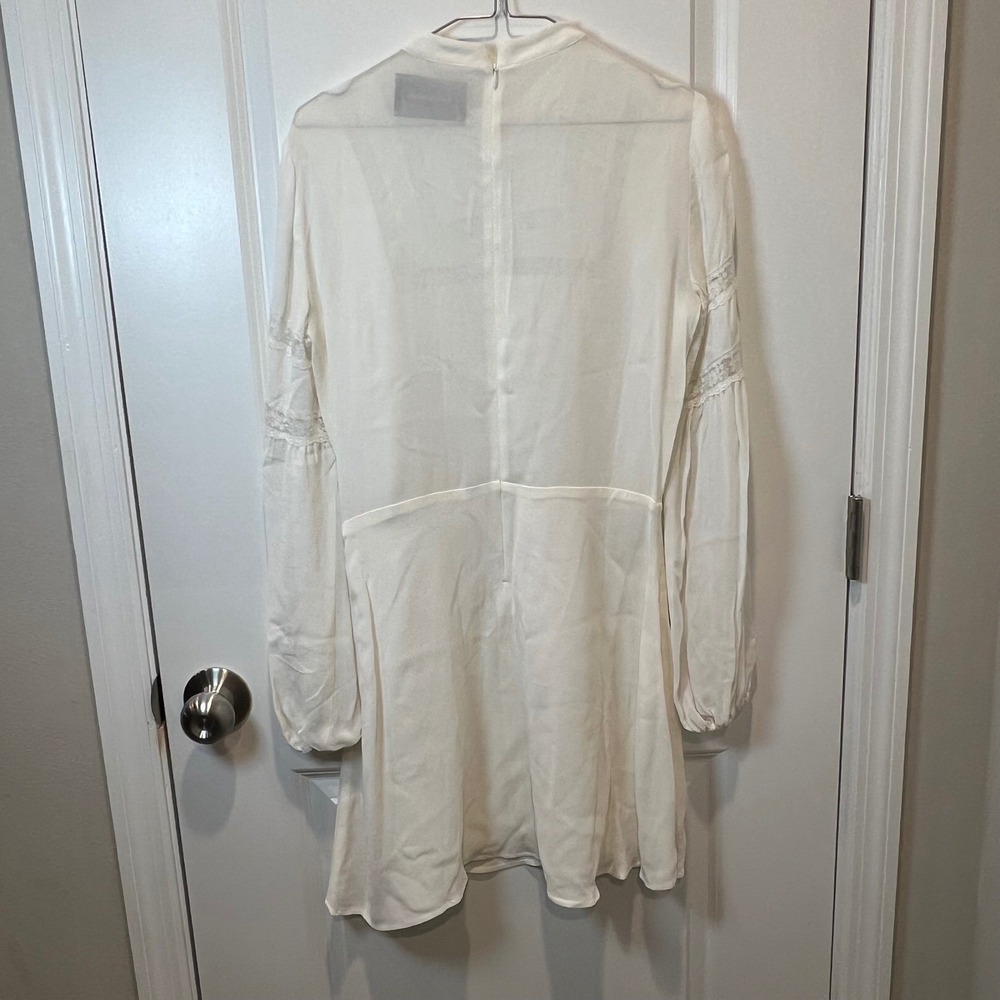 Reformation Women Lace Inset Long Sleeve Mini Dress‎ Ivory White 8 - Picture 7 of 10